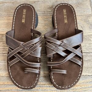 Vintage Y2K Lower East Side Sandal Womens 12 Brown Slide Strappy Casual Slip On
